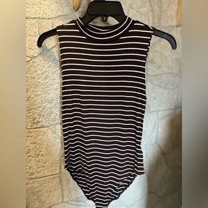 Ribbed Forever21 Large Taupe Strip Body Suit
